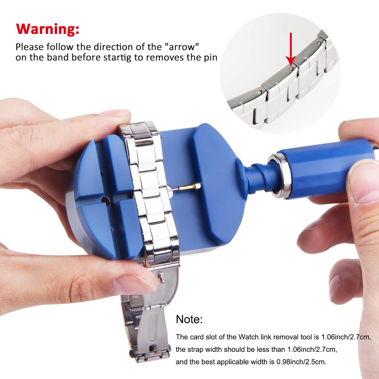 lenpestia Watch Band Link Removal Tool Kit with 12pcs Replacement Pins and 3pcs Pin Punches 1pcs Head Hammer for Watch Bracelet Strap Adjustment and Watch Repair