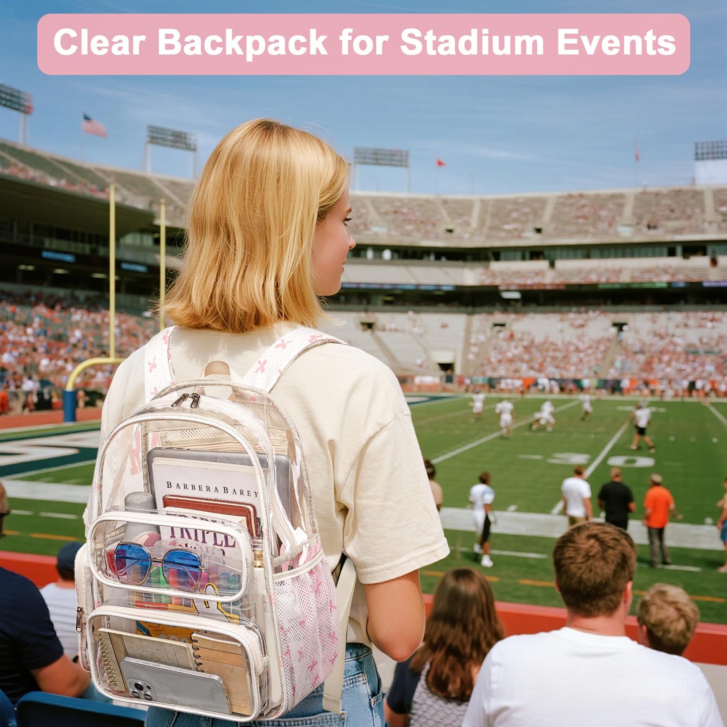 BTOOP Clear Backpack Heavy Duty Transparent Backpack 17" See Through Bookbag for College Work Festival Security with Padded Strap Large Capacity