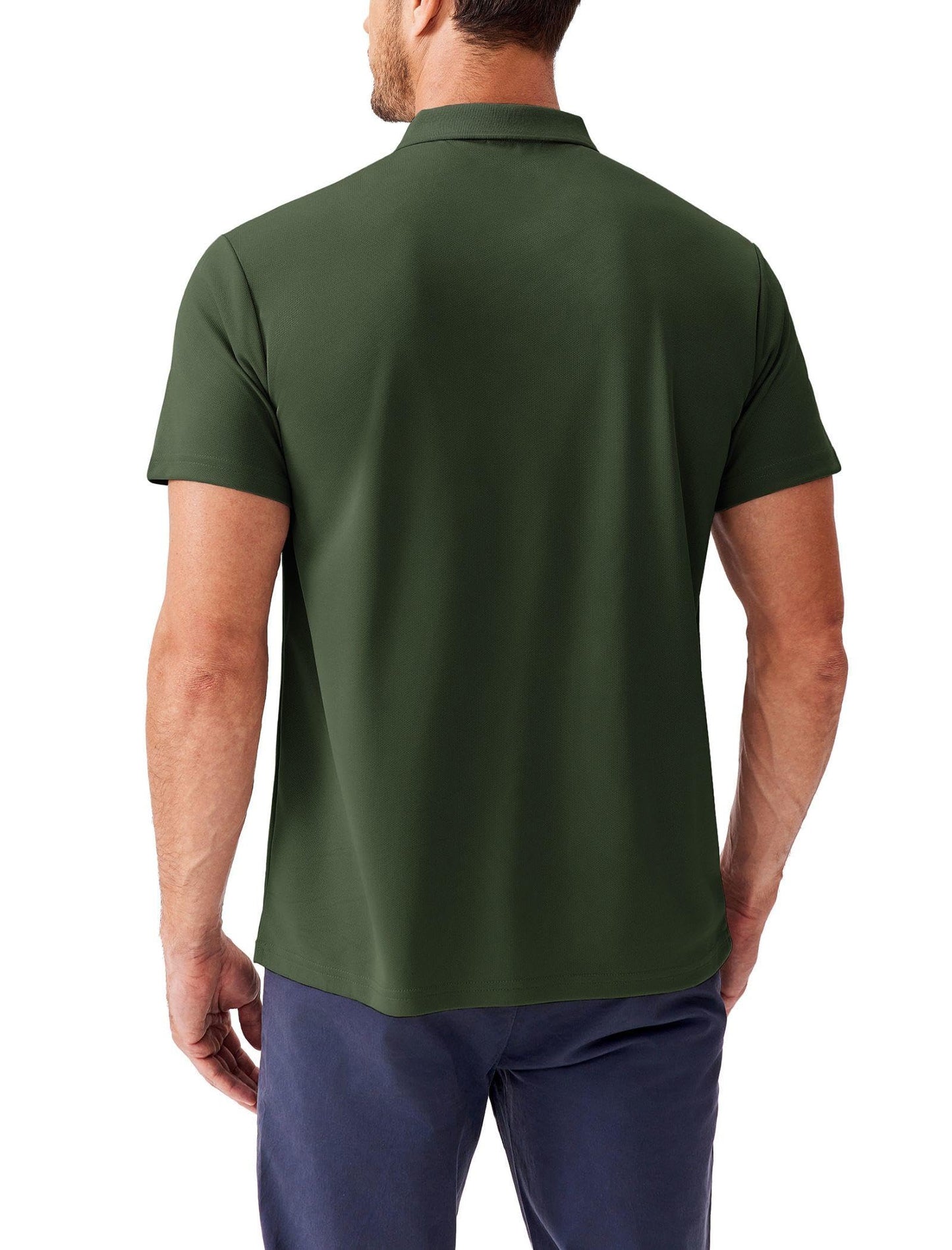 PINSPARK Men's Golf Polo Shirts Moisture Wicking Quick Dry Performance Short Sleeve Collared Shirt Slim Fit Athletic Polos Army Green