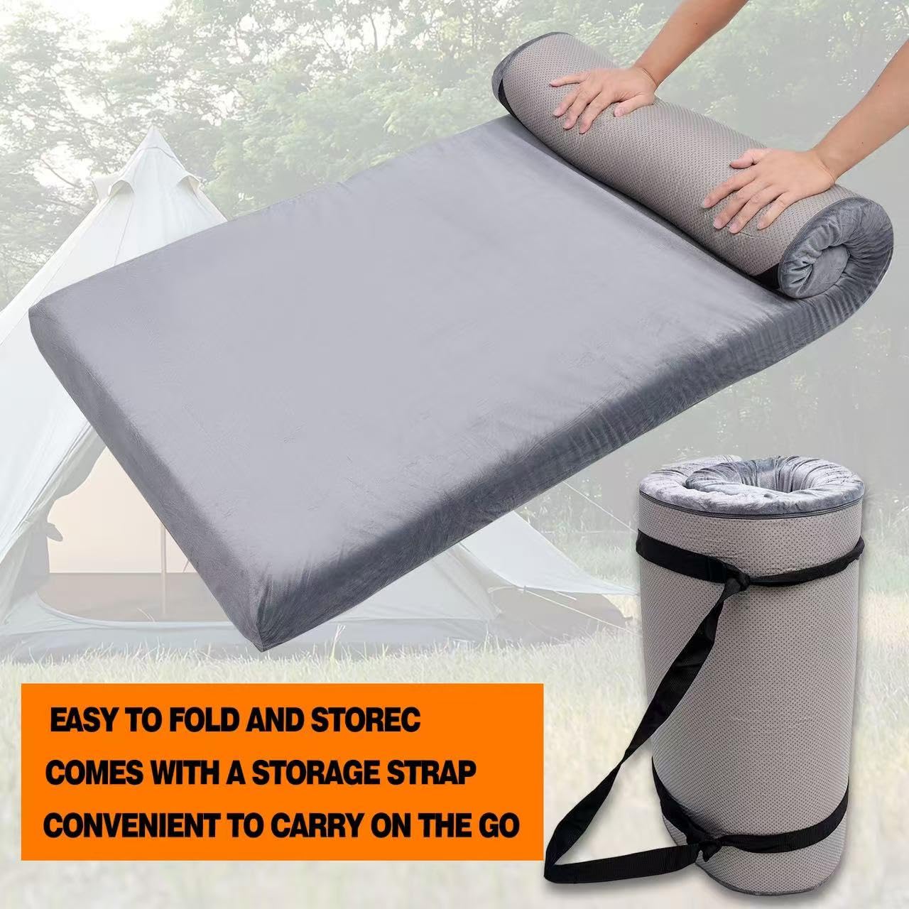 Bzvystux Memory Foam Sleeping Pad Camping Mattress,3 Inch Thick Portable Floor Mat for Adult Waterproof Sleeping Mat Roll Up Floor Mattress Foldable Backpacking Travel Bed for Outdoor,Guest Bed
