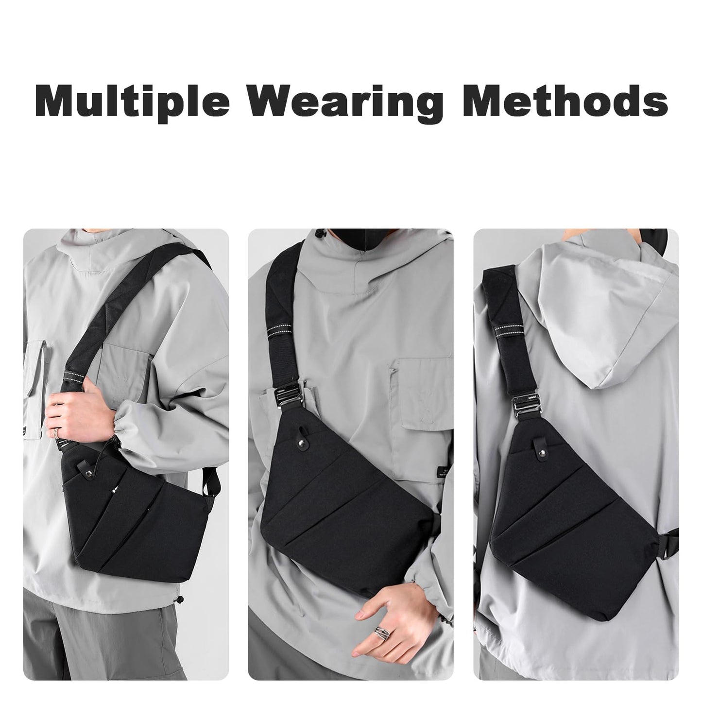 Anti Theft Travel Bag Sling Cross-body Bag Large Capacity (Right, Black)