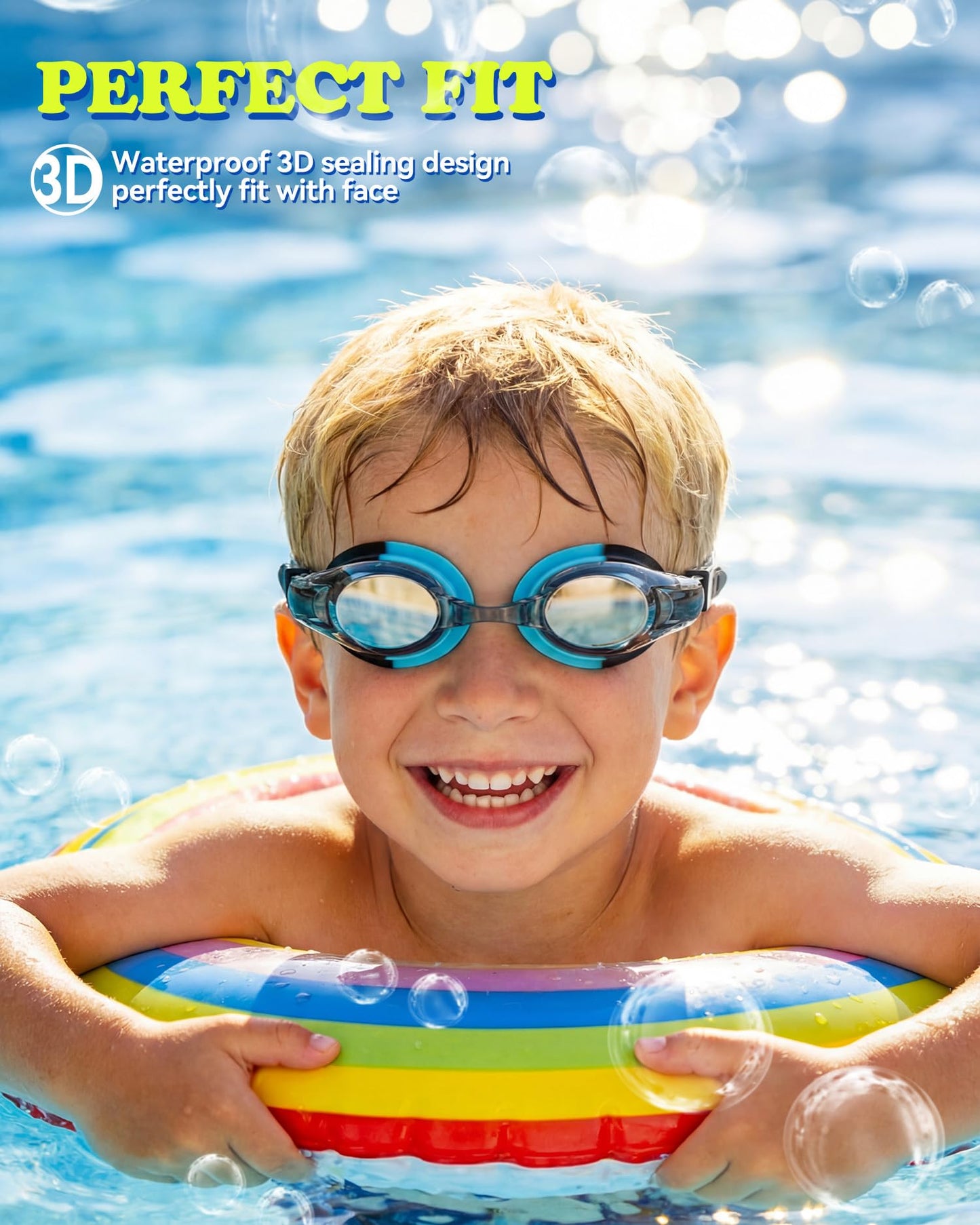 Aegend 2 Pack Kids Goggles, Swimming Goggles for Kids Age 4-16 Boys and Girls Youth, Anti-Fog Pool Goggles, Green Black & Blue Black