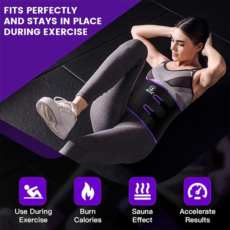 RIYA Waist Trimmer Sweat Belt for Women & Men, 8.5"x37" Purple with Belt