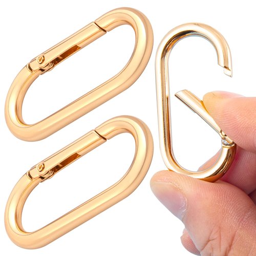 DAZEBRA 3pcs Oval Keyring Clips, Heavy Duty Spring Carabiner for Backpacks Purses Keys Bag Straps, Alloy Buckle Clasp for Hiking Camping Walking- Gold