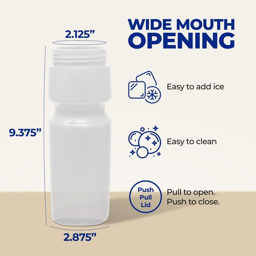 Rolling Sands USA Made Reusable 24 oz Sports Water Bottles, 3 Pack, BPA-Free, Easy Open Pull-Top, Fits Most Bike Cages, Dishwasher Safe, Lightweight - for Kids to Adults, Clear Frost