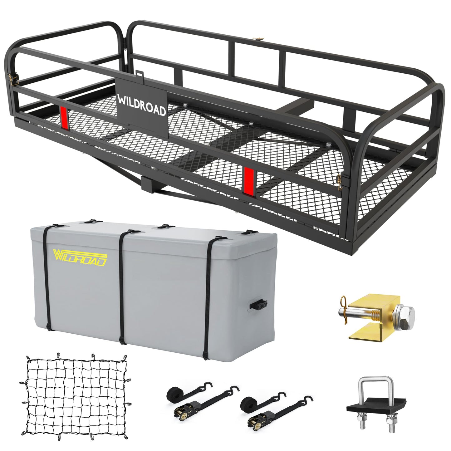 Wildroad 500 Lbs Hitch Cargo Carrier Set, Heavy Duty Cargo Carrier Hitch Mount 60"x24"x14" for 2" Receiver, SUV Car Truck, Includes Waterproof Cargo Bag, Cargo Net, Straps & Dual Tightener