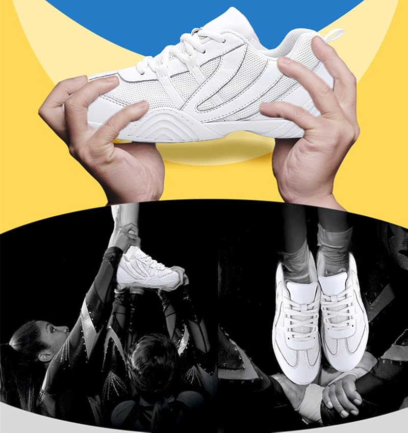 DADAWEN Cheer Shoes for Youth Girls Women White - Lightweight Breathable Training Sneakers, 4.5
