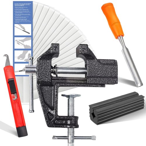 YIMISIMON Golf Club Grip Vise Clamp Kit for Regripping Golf Clubs - Include Retractable Hook Blade, 15 Tapes Strips (2"x 10"), Grip Tape Remover, Bench Vise & Rubber Clamp (Solvent Not Included)