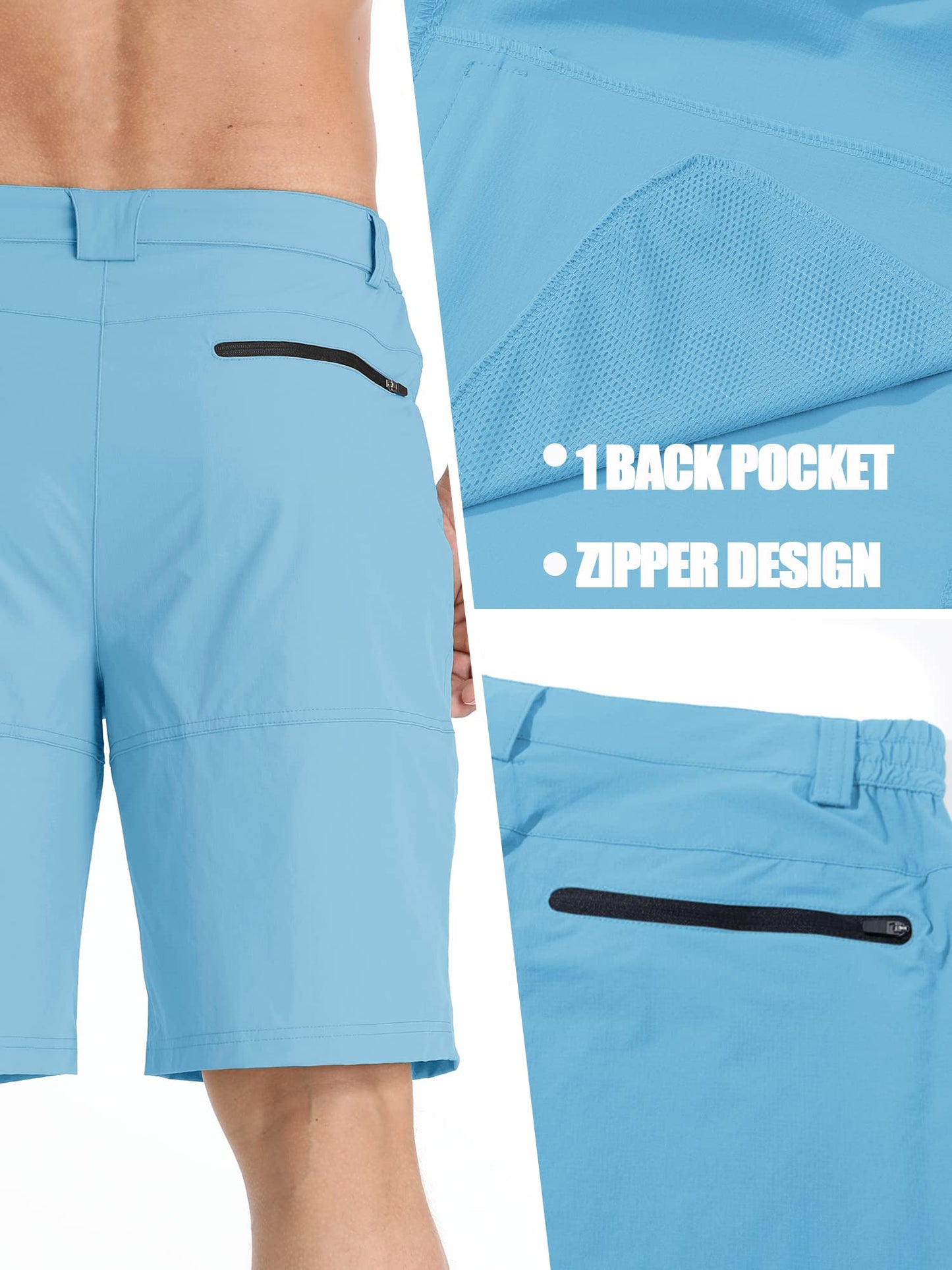 TACVASEN Mens 10" Hiking Shorts Golf Outdoor Lightweight Quick Dry Summer Casual Dress Fishing Shorts with Zipper Pockets Sky Blue 32