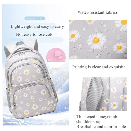EKUIZAI 3Pcs Daisy Prints Backpack for Girls Bookbag set Primary School Daypack Elementary Students Knapsack with Lunch Box