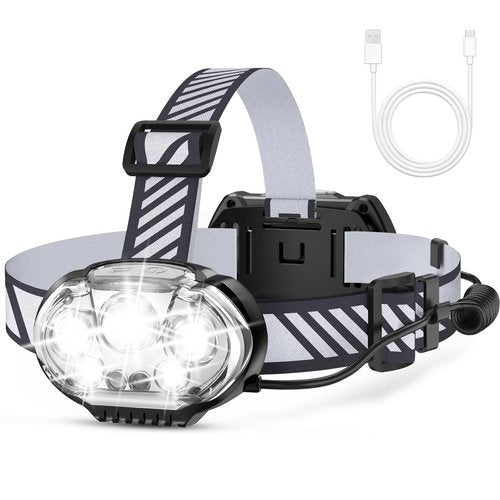 MIOISY Rechargeable Headlamp, High Lumen Bright 5 LED Head Lamp with Red White Light, IPX4 Waterproof Headlight,8 Mode Head Flashlight for Outdoor Running Hunting Fishing Hiking Camping Gear