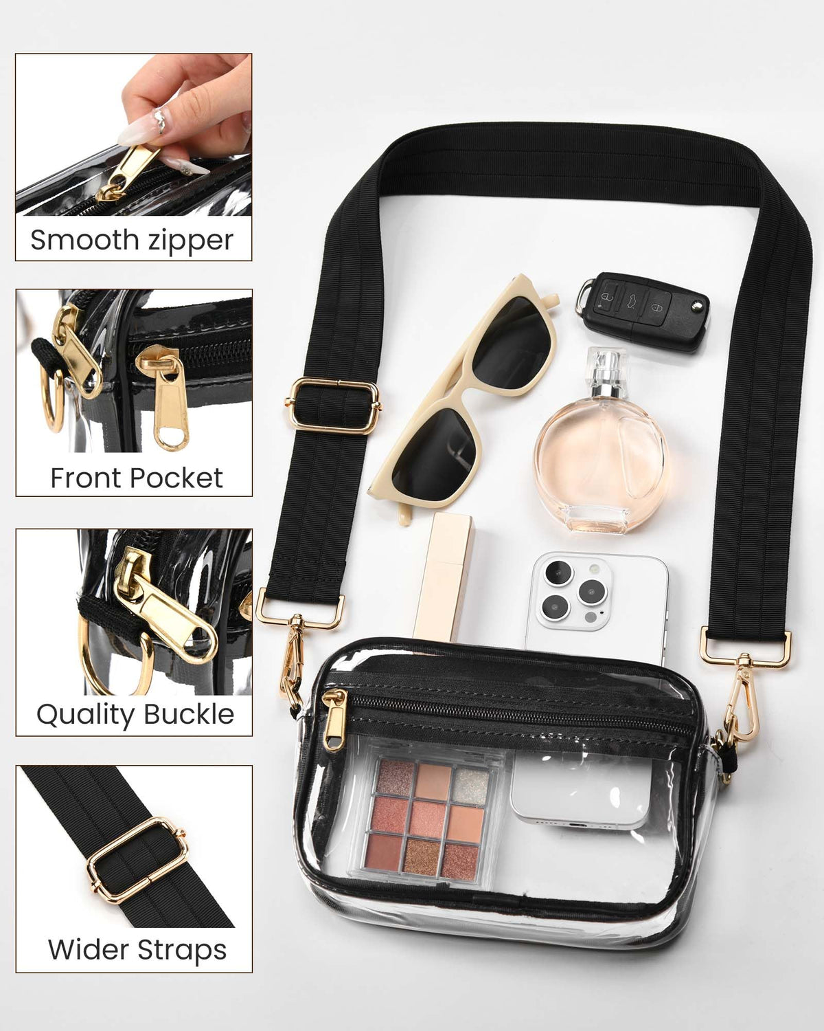 HULISEN Clear Crossbody Bag Stadium Approved, Clear Purse for Women Men, Transparent Messenger Shoulder Handbag