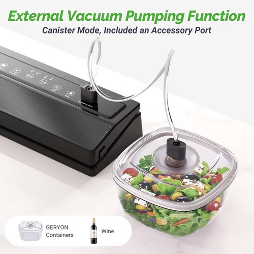 GERYON Vacuum Sealer Machine, Food Vacuum Sealer with Powerful Suction | Slim Design | Easy to Use | Led Indicator Lights for Sous Vide, Meal Prep, w/Starter Kits for Vacuum Seal Container