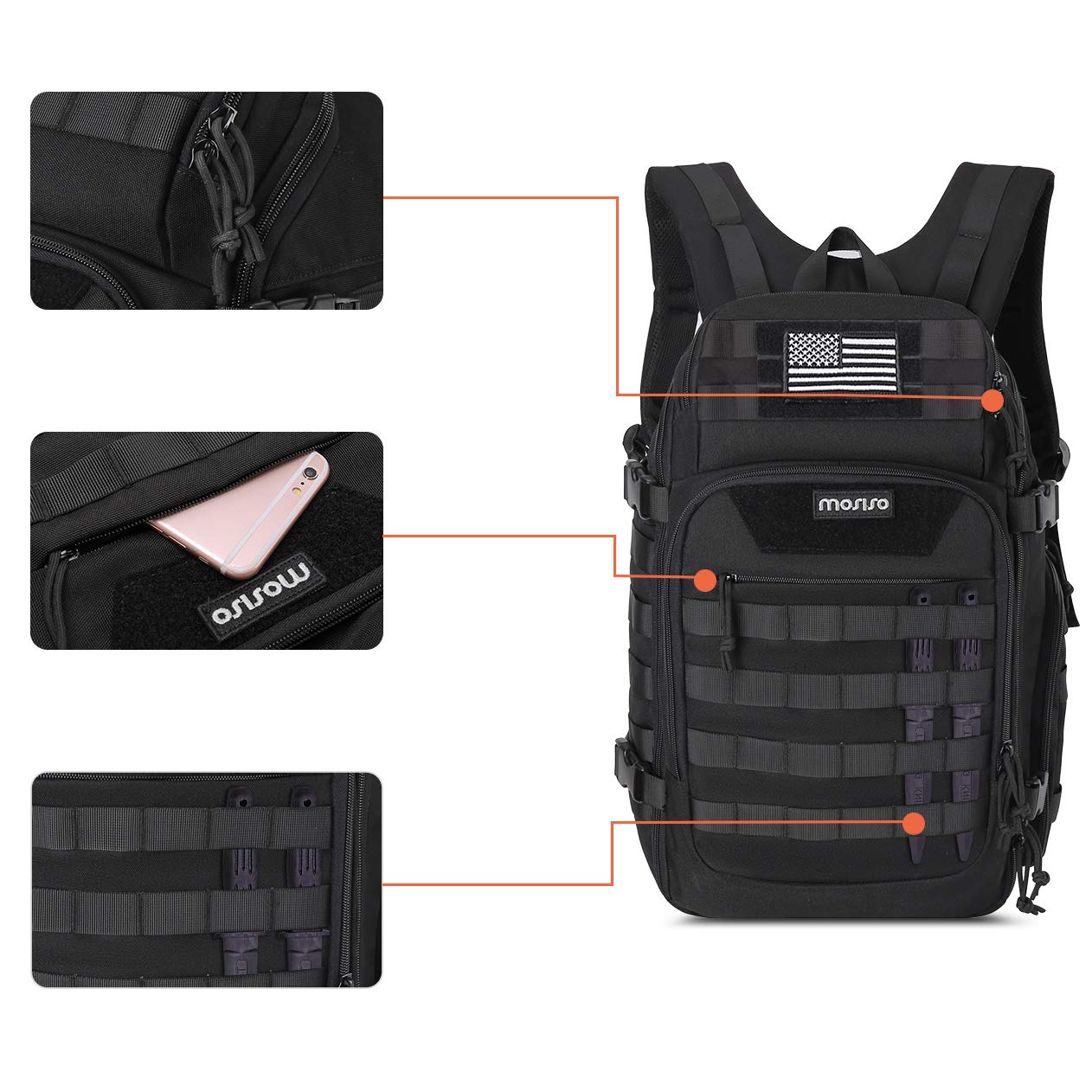 MOSISO 30L Military Tactical Backpack for Men, Army Backpack Military Daypack 3 Day Assault Pack Hiking Rucksack Bug Out Bag, Black
