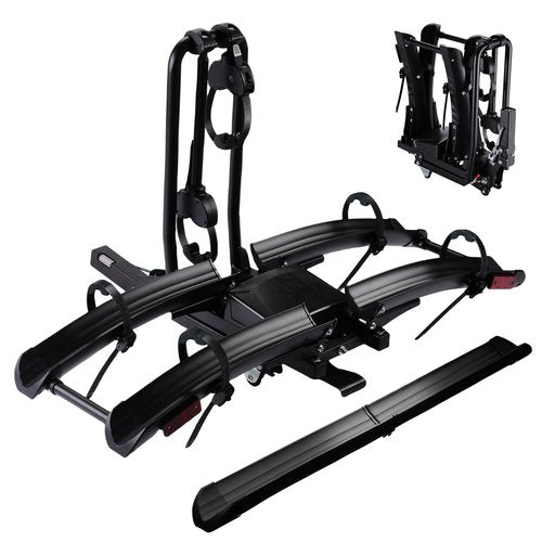 Terriplaze Foldable Electric Bike Rack Hitch Mount with Ramp for 2" Receiver, 2 Bike Rack for Car, Up to 4’’ Fat Tire, 136 lbs Capacity, with Locks, Tiltable, Wheels for Easy Transport