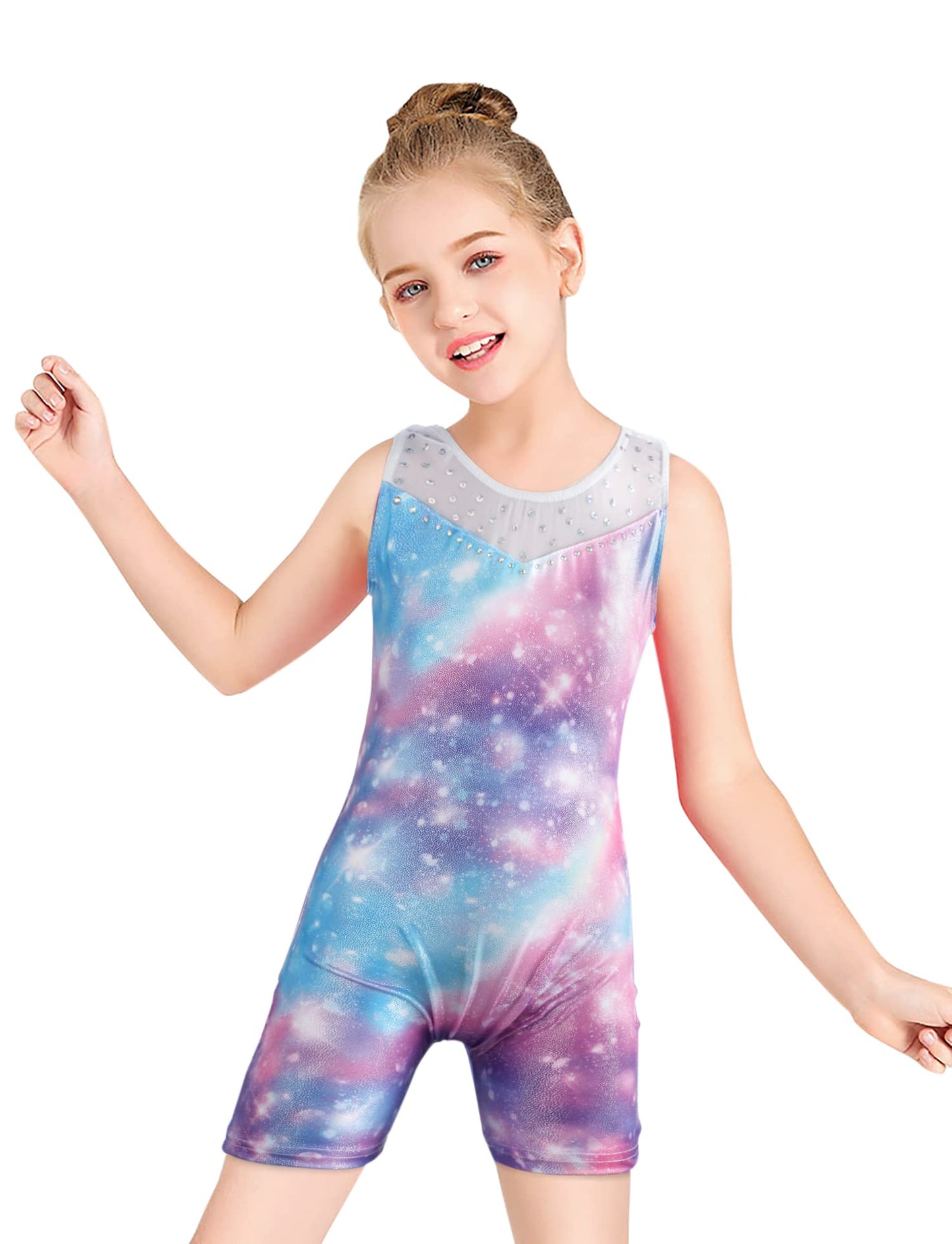 Belovance Leotards for Girls Gymnastics Unicorn Athletic Dance Wear Shiny Rainbow Blue Hotpink (Rainbow Galaxy, 9-10 Years)