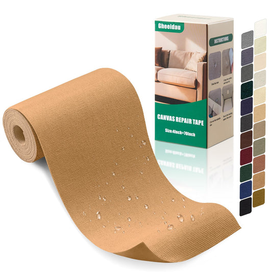 Gheeidau Canvas Repair Tape 4×70 Inch Waterproof Self-Adhesive Fabric Repair Patch for Repairing Boat Covers,Tents,Patio Umbrellas,Car Seats,Luggage,Sofas.(Light Brown)