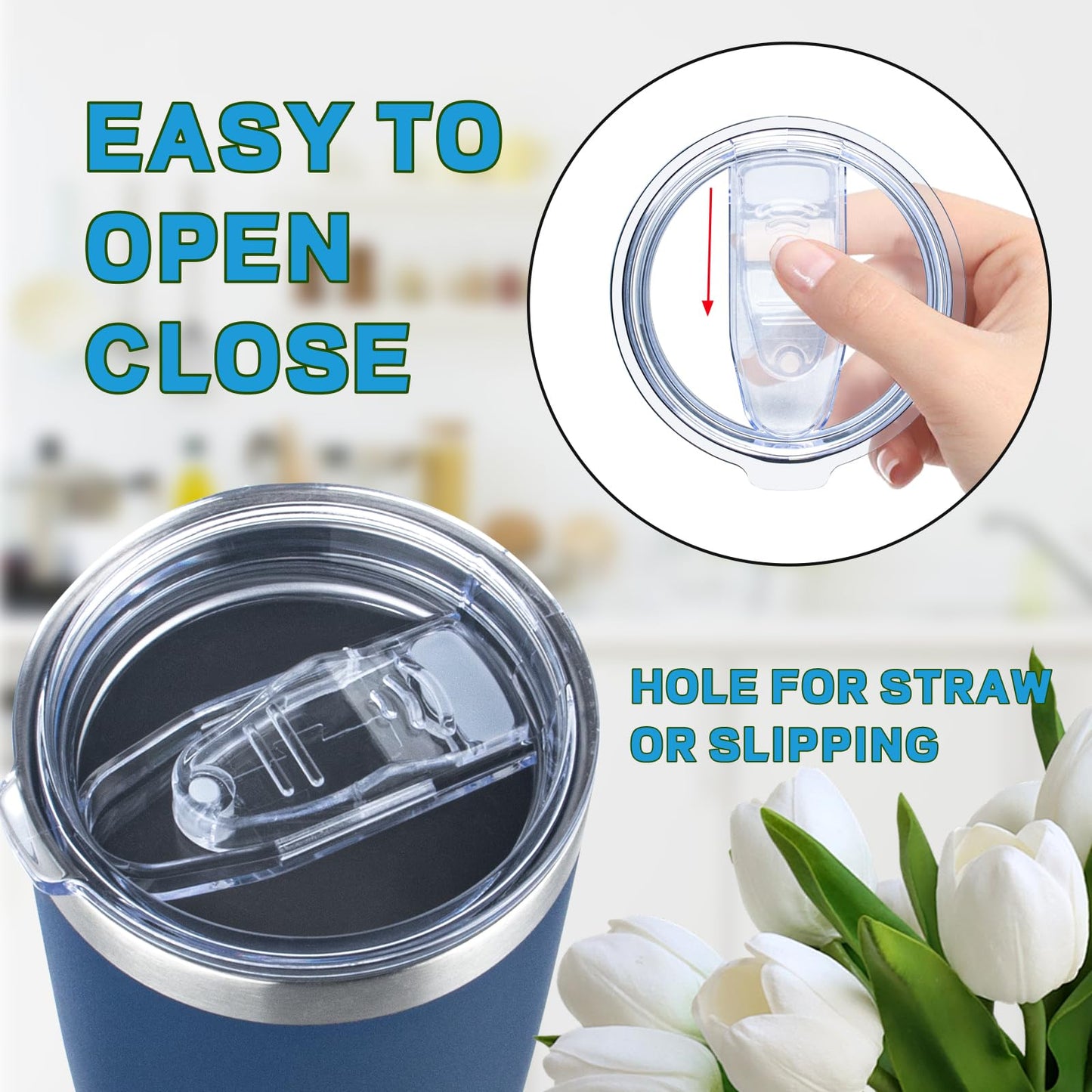 20 oz Tumbler Replacement Lids 2 Pack,Fit of Inner Diameter 3.23 to 3.25 INCH Tumbler Cup,Spill Proof Splash Resistant Tumbler Lids Silicone Sliding Covers BPA-free