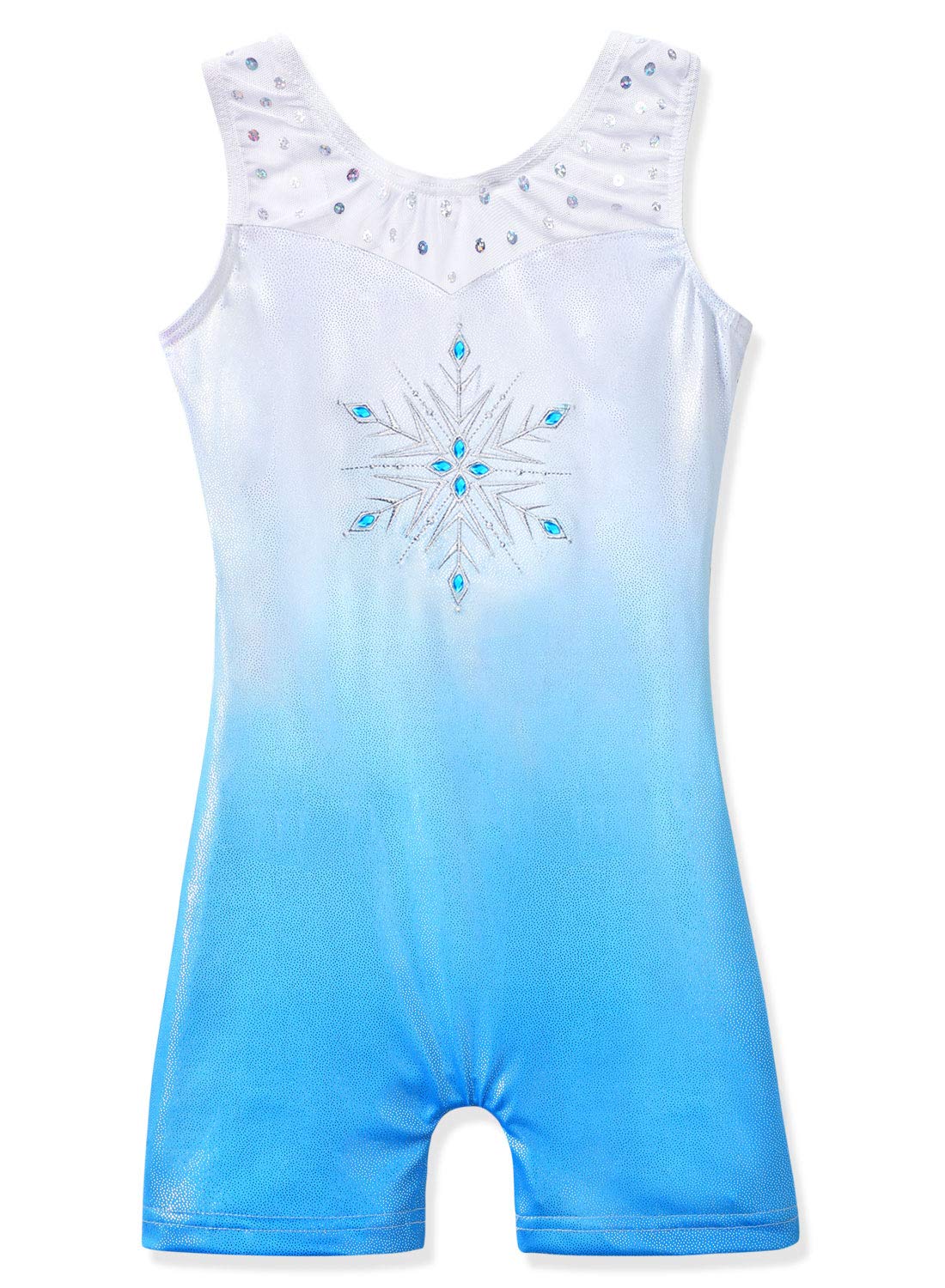 HOZIY Blue Leotards for Girls Gymnastics Size 10-12 11-12 Years Old Rhinestone Snowflake Sparkly Mesh Sequins Strap Dance Tumbling Outfits White