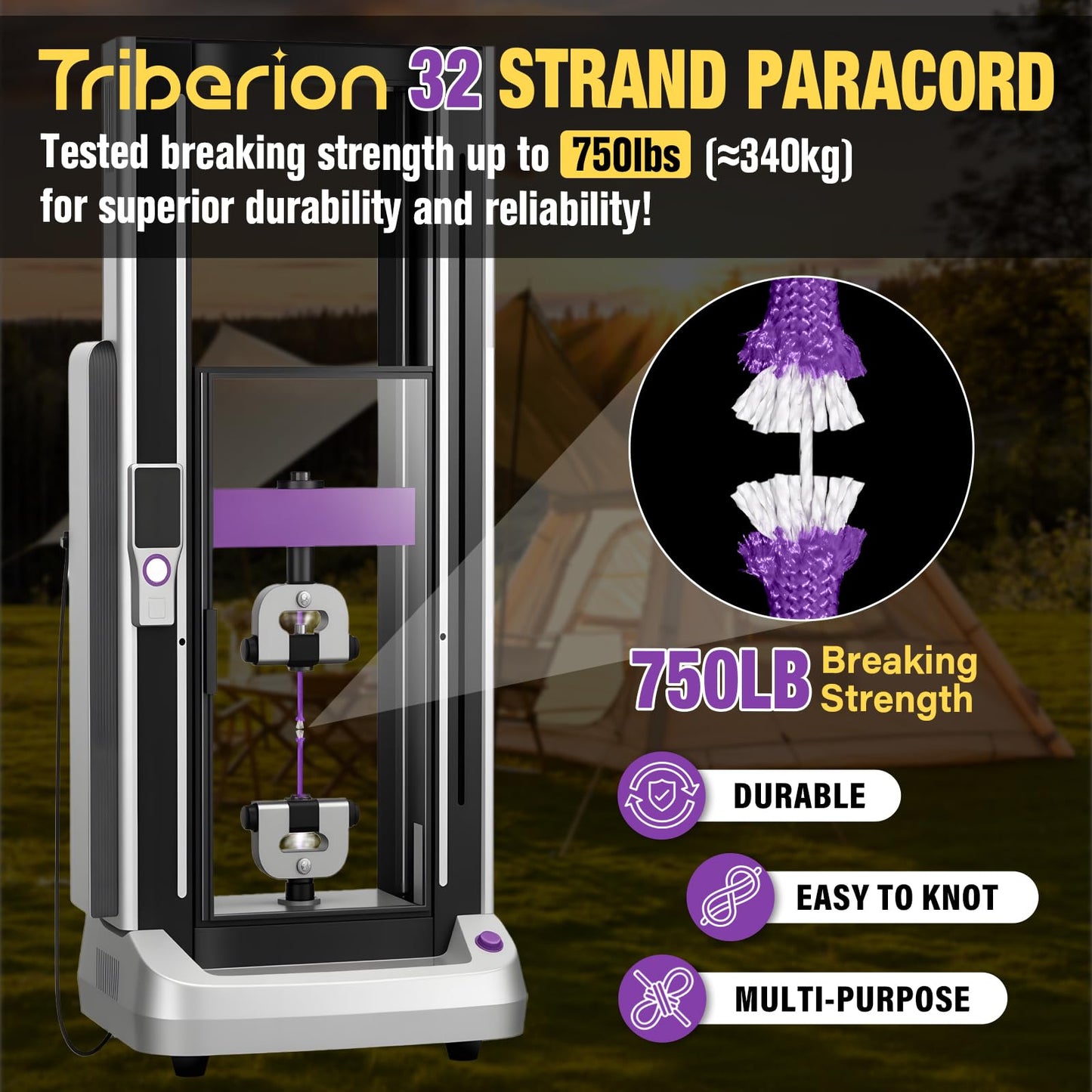 TRIBERION Paracord Rope 750 lb - 1000ft 5/32" Parachute Cord 4MM 12-Strand para Cord - Heavy Duty Spool String for Survival,Camping Gear, Survival Bracelet, Clothesline - Purple