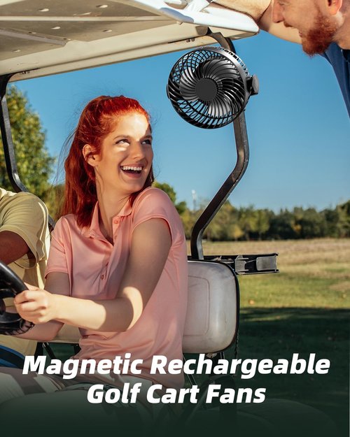 NiuWasmile Magnetic Golf Cart Fan Rechargeable,10000mAH Battery Operated Portable Fan with 3 Speeds,30H Working Time,LED Lantern,360° Rotatable Head, Fits EZGO/Club Car/Yamaha Golf Cart