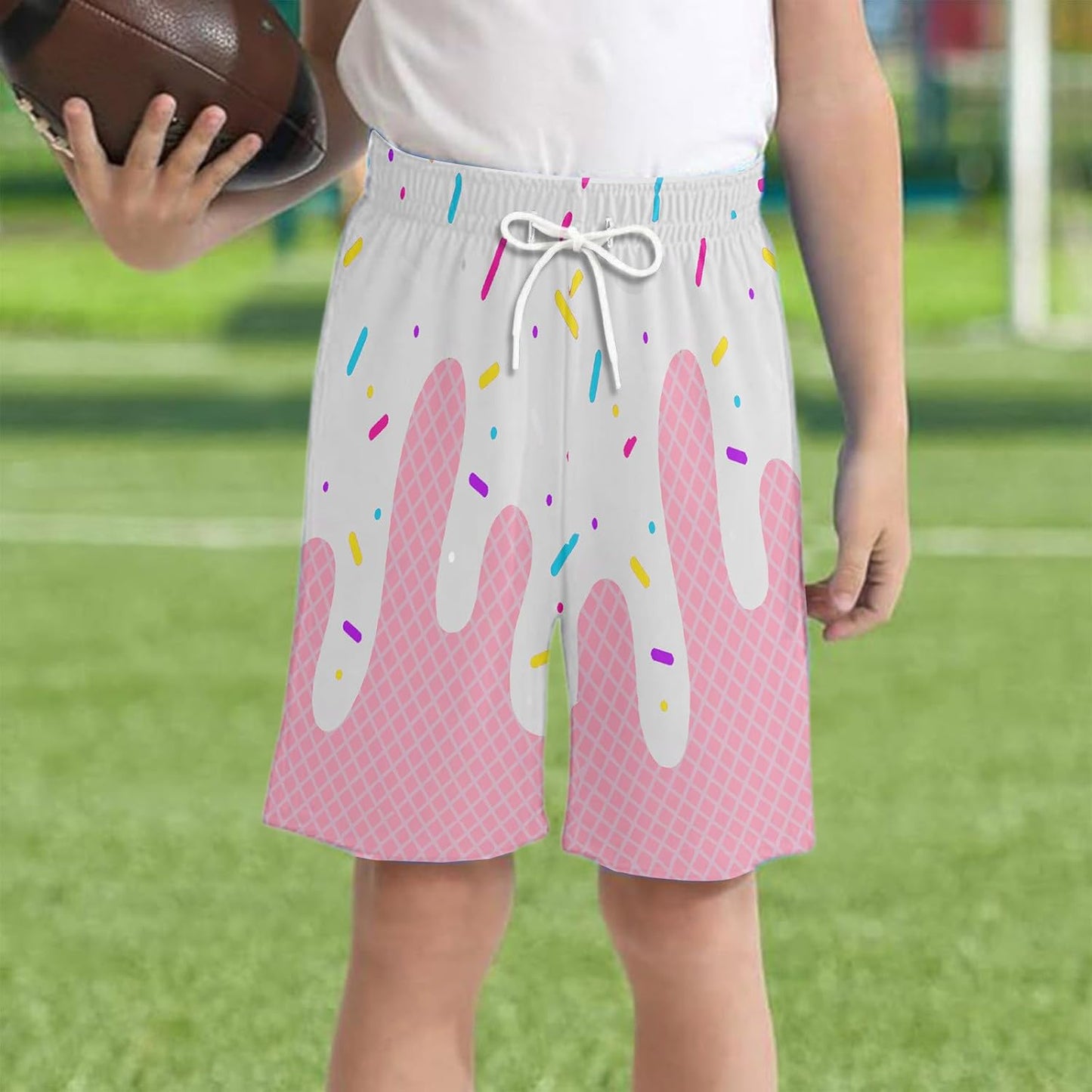 Ice Cream Boy Baseball Shorts Waffle Or Cone Preppy Shorts,Kids Youth Ice Cream Drip Track Short Pants