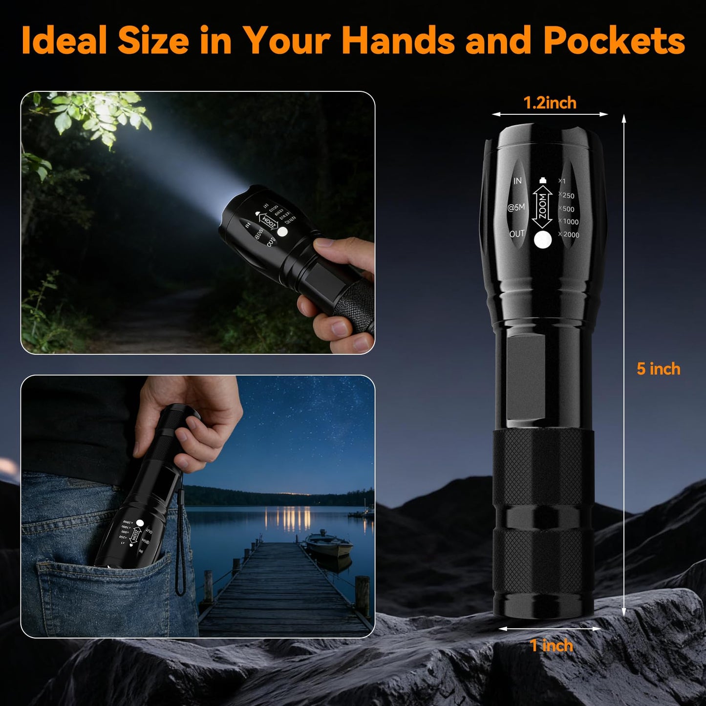 BESTSUN LED Flashlight 2 Pack, Small Flashlights Powerful High Lumens 5 Modes, Waterproof Zoomable Mini Tactical Flash Light for Home Emergencies Camping