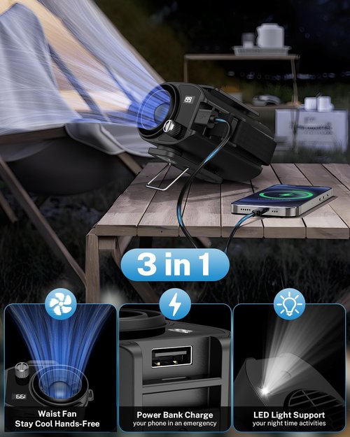 Gonex Portable Waist Fan Clip On Belt, Rechargeable 199 Speed 13500RPM Strong Airflow, 35H Cooling Personal Wearable Fan, Hanging Neck Fan Shirt Fan for Outdoor Jobsite Camping Travel Work