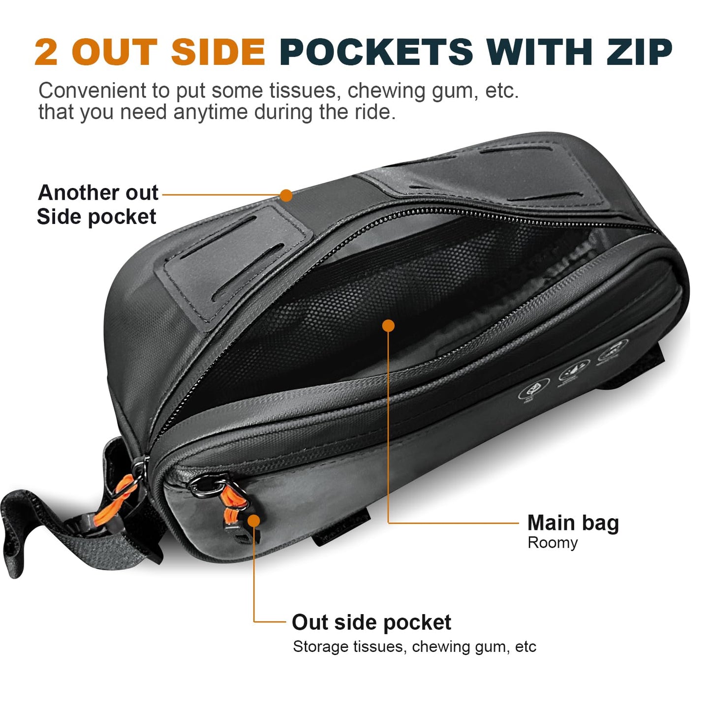 NDakter Bike Triangle Frame Bag, Bicycle Storage Pouch with 2 Side Pockets, 3-in-1 Top Tube Bags for Phone, Waterproof Cycling Tool Accessories Pack for MTB Mountain Road Bikes（1.2L）