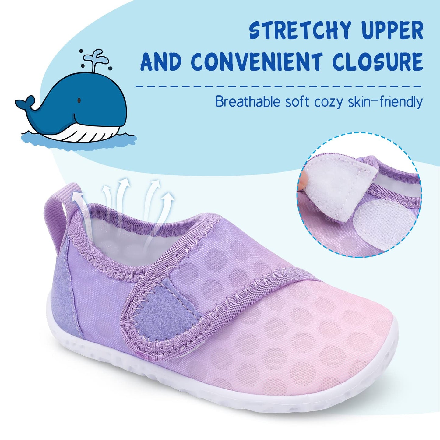 LeIsfIt Toddler Water Shoes Boys Girls Barefoot Aqua Socks Kids Breathable Quick-Dry Swim Shoes for Beach Pool Surf, Gradient Purple, 6 Toddler