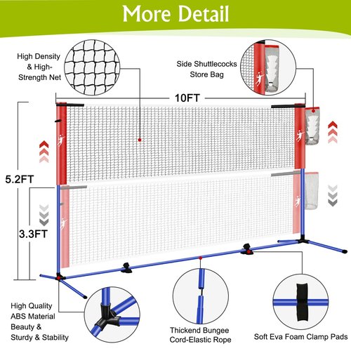 KIKILIVE Pickleball Badminton Net Set for Backyards, All-in-One Portable Volleyball Combo Set with Adjustable Net, Volleyball Pickleball Paddles & Badminton Rackets for Indoor Outdoor