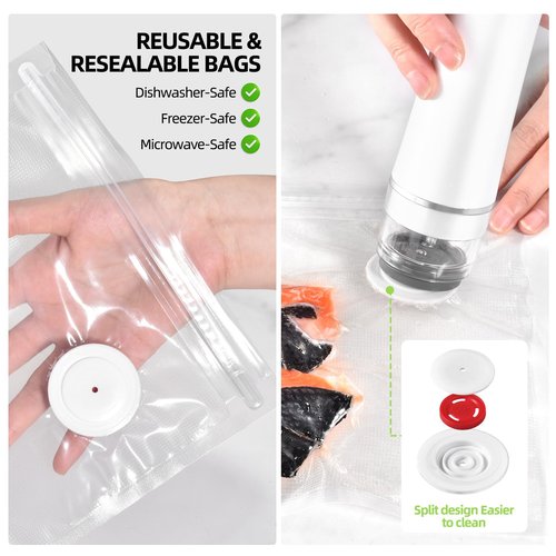 Electric Mason Jar Vacuum Sealer Kit, Cordless Handheld Sealer for Wide Mouth & Regular Mouth Mason Jars, Portable Food Storage and Canning (White Vacuum Sealer + 30 Bags)