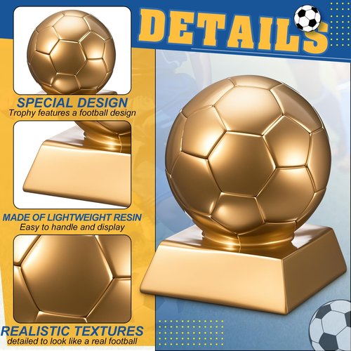 Liliaafar 4 Inch Soccer Trophy Award Antique Bronze Gold - Resin Soccer Medals Collectible for Sports Achievements, Office Desk Decor, Trophy Case Display, Trapezoidal Base(Bronze Golden)