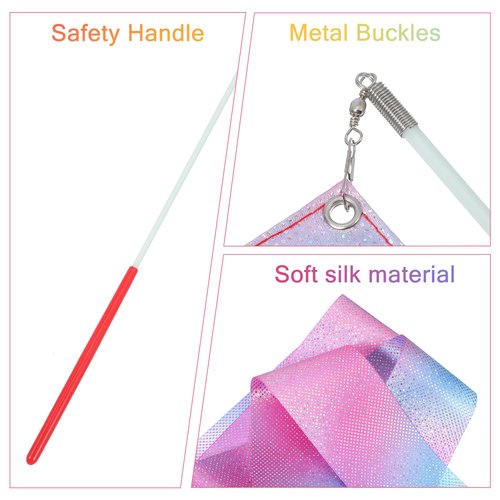 Bremorou 4Pcs Ribbon Dancer Wand For Kids,78.74 Inch Rhythmic Gymnastics Ribbons Dancer Wand With Rod, Soft Rainbow Ribbons Twirling Dance Streamers, Baton Stick Twirling for Kids Girls Adults