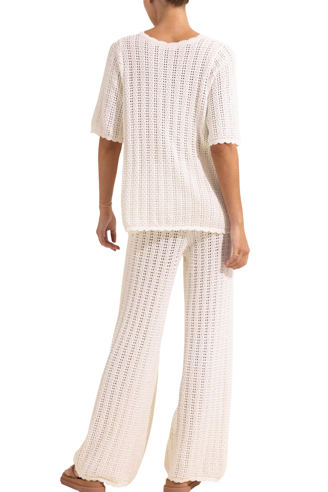 Imily Bela Women's Summer 2 Piece Swimsuit Cover up Crochet Knit Cardigan Tops Long Pants Set Bathing Suit Beach Outfit