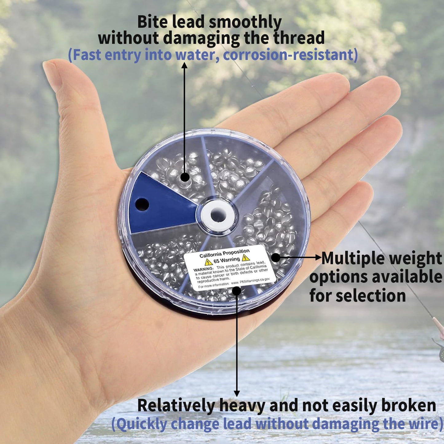 Proximitck Fishing Weights Sinkers 105PCS Round Split Shot Sinker Set - 5 Sizes Lead Weights Removable for Versatile Fishing Purposes