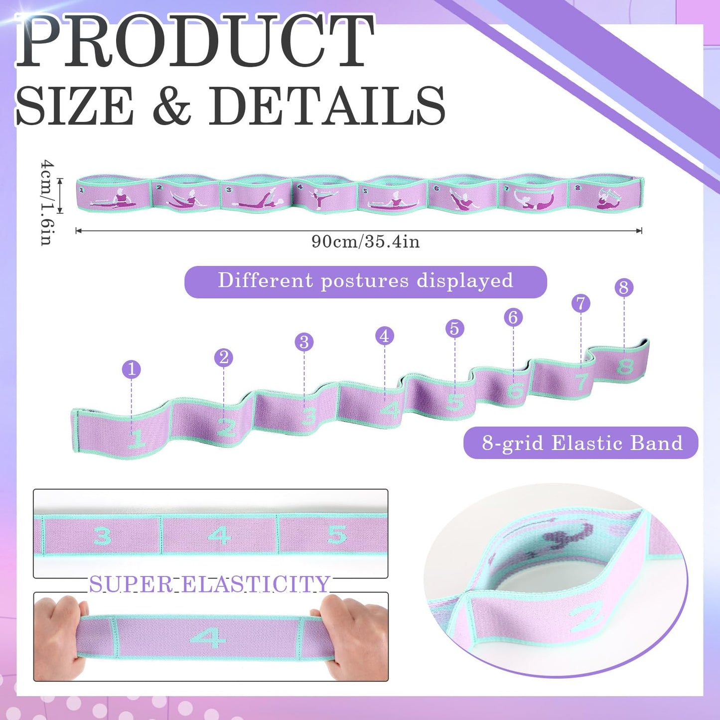 1 Pcs Stretch Strap for Kids Elastic Gymnastics Stretching Ballet Dance Band with 8 Loops Adjustable Exercise Training Resistance Strap for Children Stuff Pilates Latin Yoga Equipment (Purple)