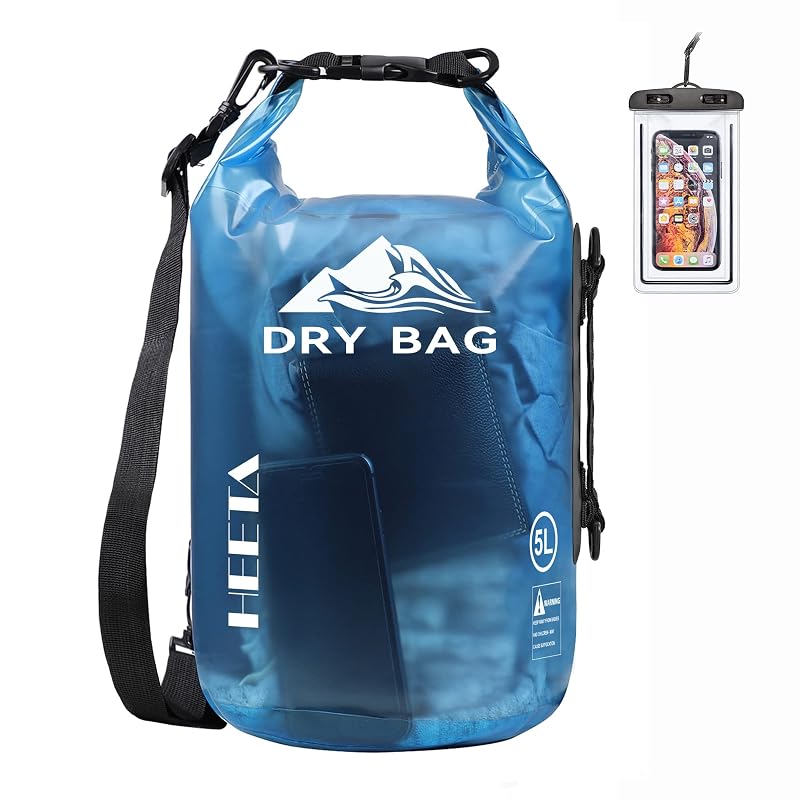 HEETA Dry Bag Waterproof Backpack 5L-40L with Blue 20L - Touchscreen Phone Case Included