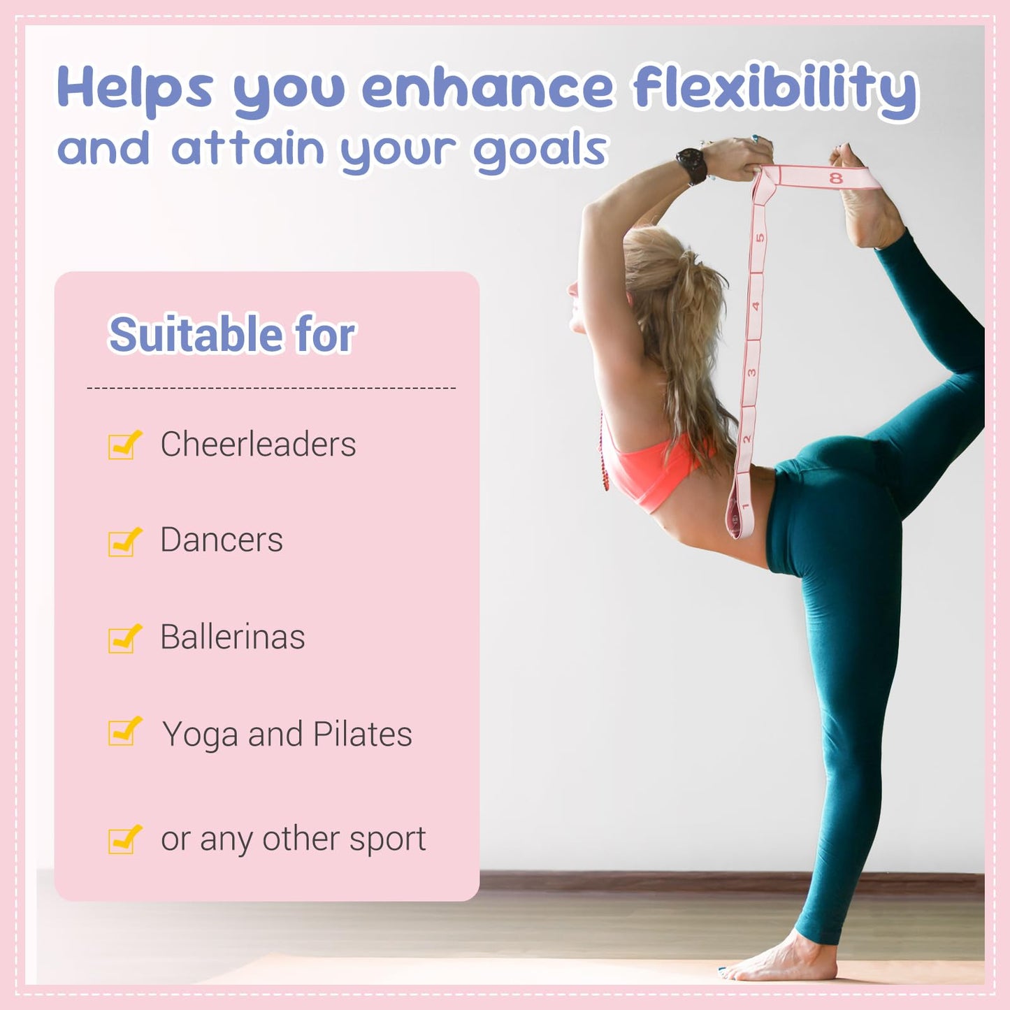 2PC Stretch Strap with Bag,Elastic Band for Cheer Equipment,Stretch Bands for Exercise,Yoga-Dance-Gymnastics&Pilates,Stretch Bands for Exercise,Portable Yoga Strap,Gym&Strap for Calf Stretching