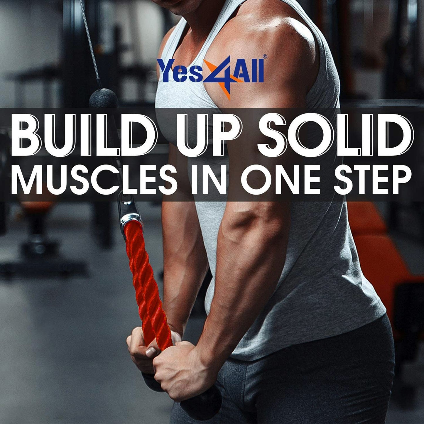 Yes4All Deluxe 36" Red Tricep Rope with Carabiner, Exercise Machine Attachments, Pulley System Pull Down Rope, LAT Cable Attachment for Row Machine & Cable Machine