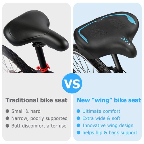 CDYWD Oversized Bike Seat for Men & Women Comfort, Extra Wide Bicycle Seat Cushion, Comfortable Wing Padded, Large Replacement Bike Saddle for Peloton Bike, Stationary Exercise Bike, City Bike, Ebike