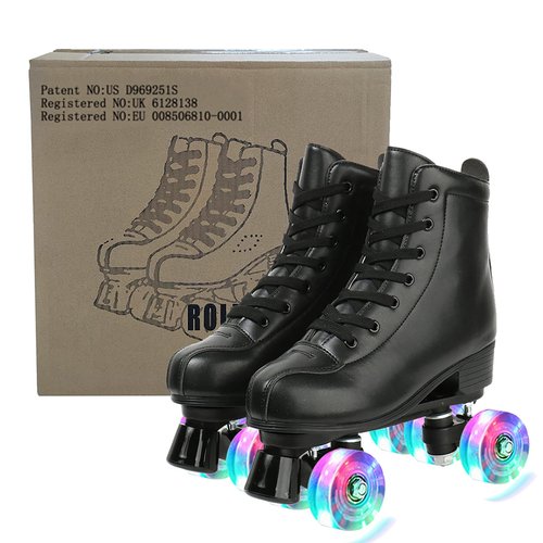 jessie Leather Roller Skates Roller Skates for Women Outdoor and Indoor Adjustable Four-Wheel Premium Roller Skates for Women Men Boys and Girls (Flash Wheel,Women's 8/ Men's 6.5)