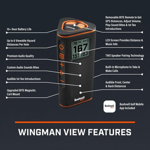 Bushnell Golf Pro Player Pack - Pro X3+Link Rangefinder with Slope/Wind Adjustments, Case, Wingman View Audible/Viewable GPS Speaker & Signature Series Towel - Golf Course GPS Magnetic Caddie Bundle