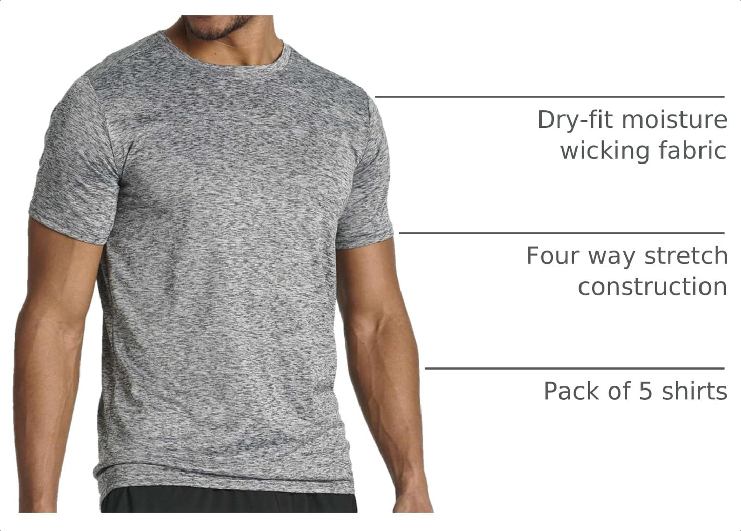 5 Pack Men's Dry Fit Short Sleeve T-Shirt Gym Workout Athletic Running Tee