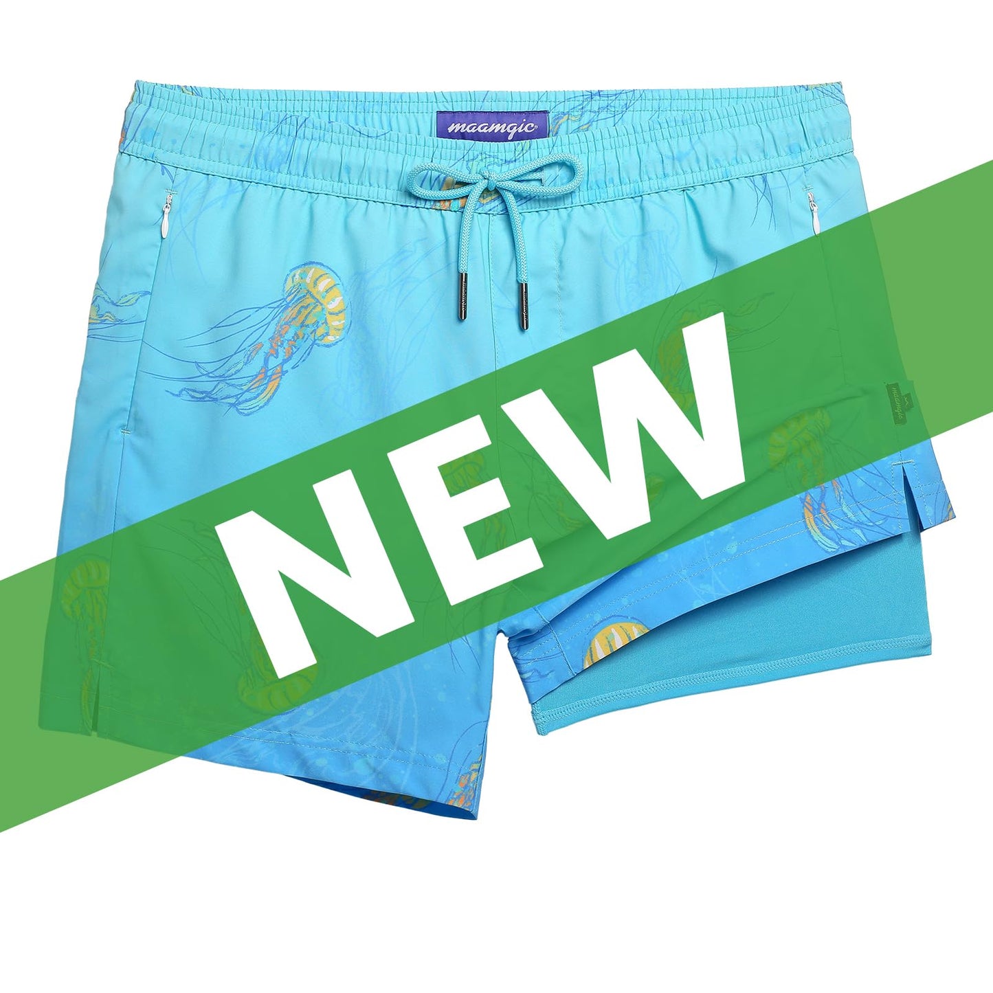 maamgic Mens Swim Trunks with Compression Liner 5 Inch, Quick Dry Bathing Suit with Zipper Pockets, Stretch No-Chafing Swim Shorts, Medusa Small