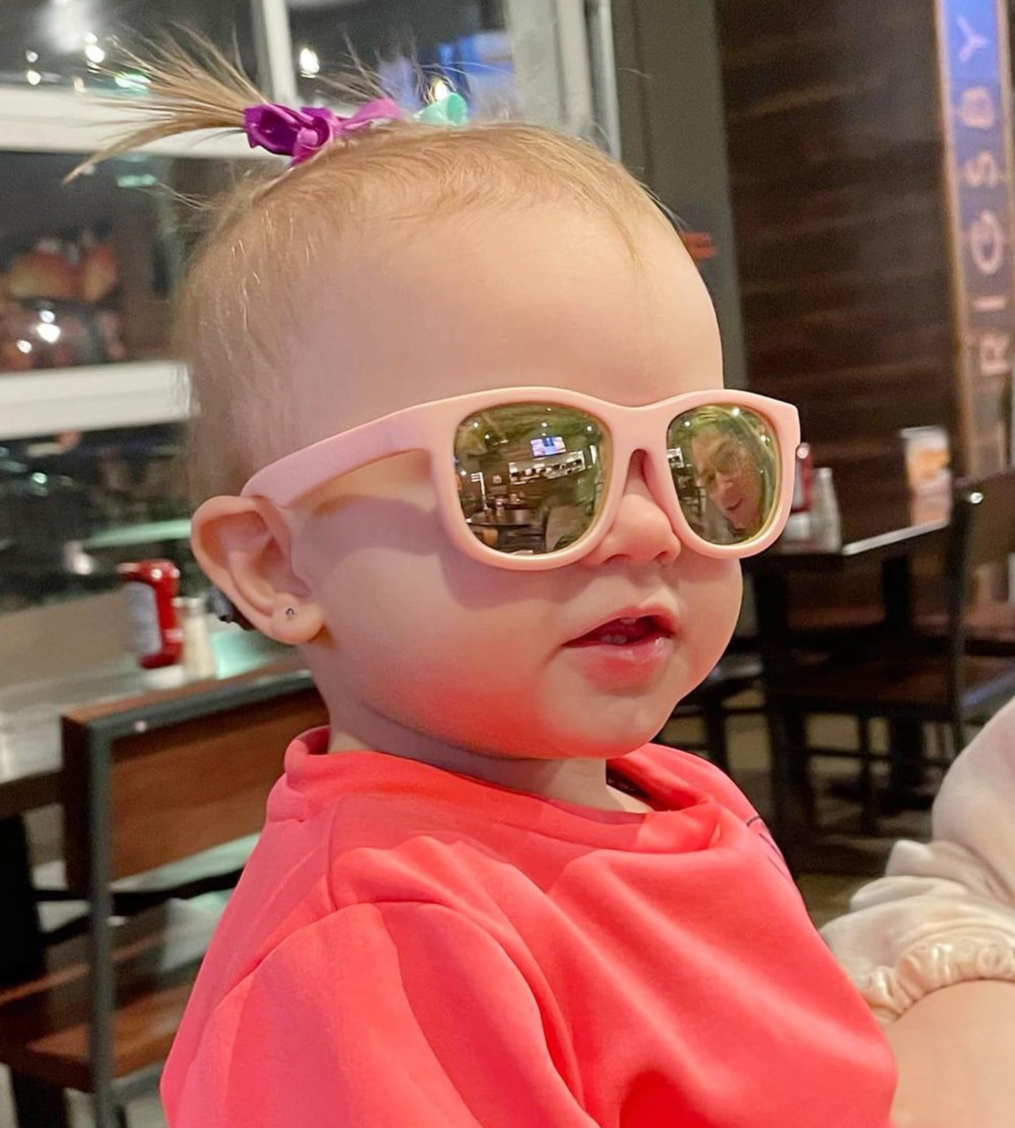 NULOOQ Flexible Polarized Baby Sunglasses with Adjustable Strap for Toddler Newborn Infant Age 0-24 Months (Pink/Pink Mirrored + Pink Green/Blue Mirrored) - 2 Pack