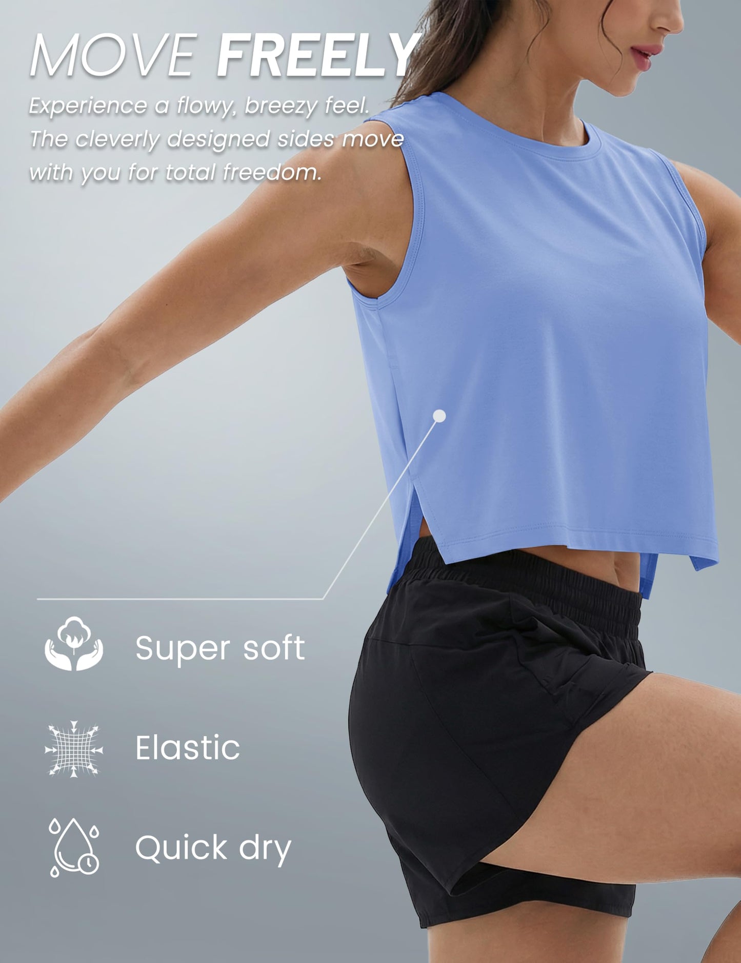MAGCOMSEN Workout Tank Tops Women Cropped Yoga Top Loose Sleeveless Muscle T-Shirts Athletic Moisture Wick Blue M