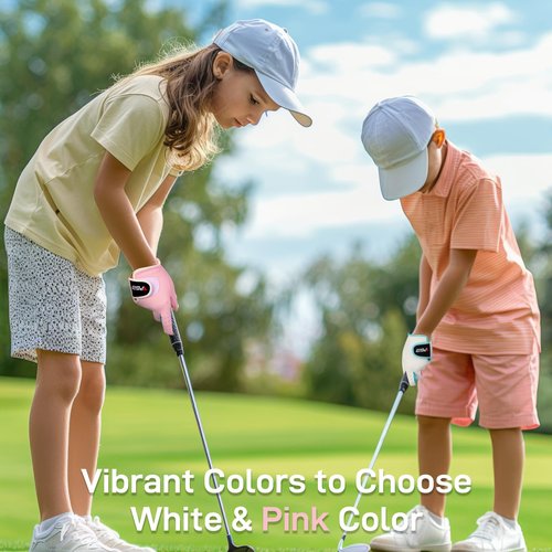 PGM Kids Youth Junior Toddler Boys Girls Golf Gloves Microfiber Synthetic Gloves for Left Hand Right Hand Golf Gloves Extra Value 1 Pair White Pink Age 3-12 (Pink, Small)