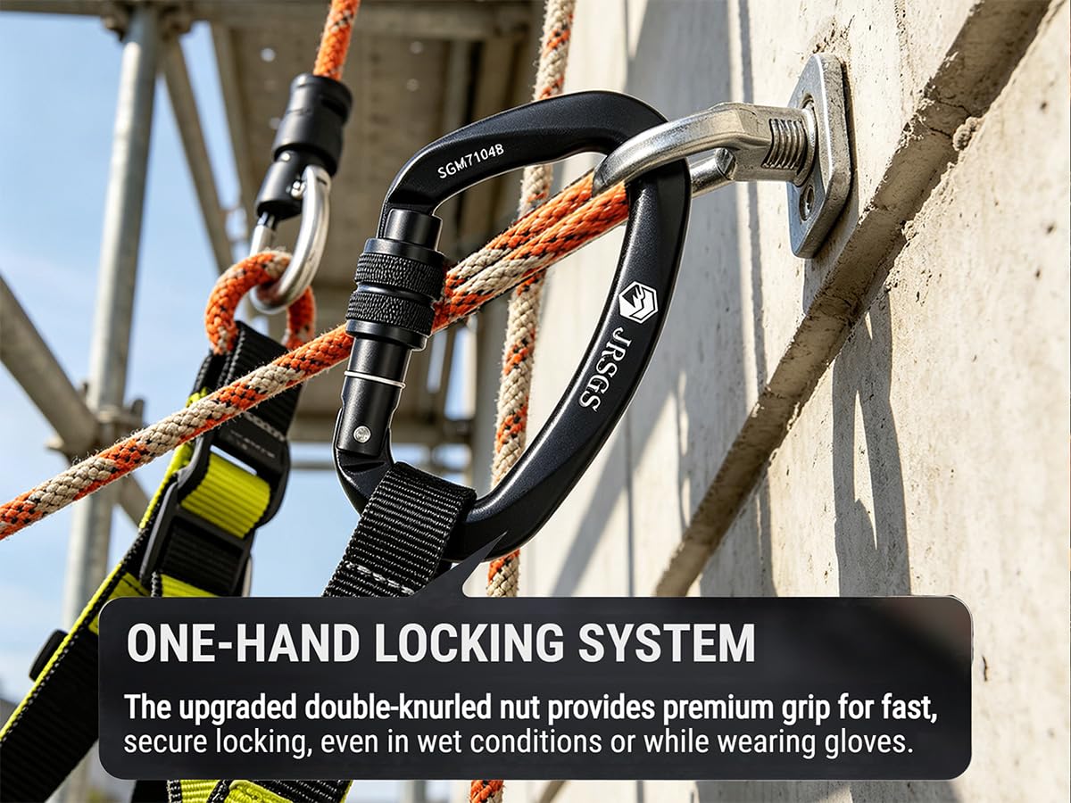 JRSGS 25KN Locking Climbing Carabiner Clips, UlAA Certified Climbing Carabiner,Heavy Duty Carabiners Equipment,Large Size Carabiner for Climbing, Rappelling,Hunting and Rescue