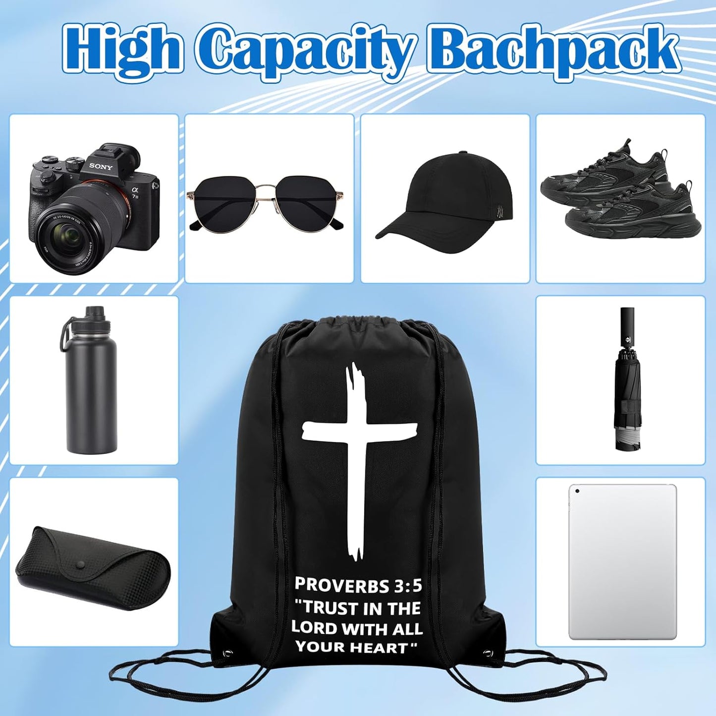 20 Pcs Christian Drawstring Church Bags Religious Drawstring Backpack Bulk Church Gifts Bags With Bible Verse Large Jesus String Bag Sunday School Gifts(Proverbs 3:5)